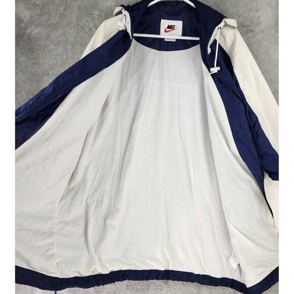 Nike Jacket Mens Medium Blue White Full Zip Hooded Windbreaker 90s Vintage - Picture 3 of 13